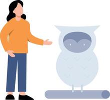 The girl is looking at the owl. vector