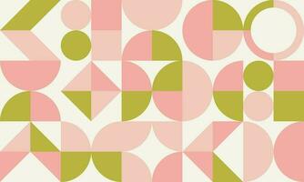 Retro geometric aesthetic pattern. Bauhaus and avant-garde style vector background with abstract simple shapes. Colorful pattern in pastel pink and green colors. Minimalistic backdrop in eco style