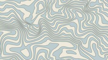 Groovy abstract horizontal background with beige and blue waves. Trendy vector illustration in retro style 60s, 70s. Cool stripped psychedelic backdrop