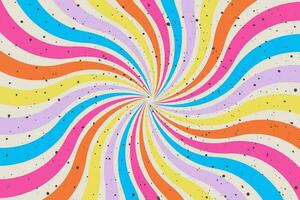 Abstract swirl background in groovy style. Vivid colorful backdrop. Retro sunburst vintage wallpaper. Vortex spiral twirl. Vector twisted design with spiral rays circus illustration for banner, poster