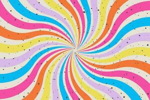 Abstract swirl background in groovy style. Vivid colorful backdrop. Retro sunburst vintage wallpaper. Vortex spiral twirl. Vector twisted design with spiral rays circus illustration for banner, poster