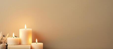 A group of white candles sitting next to each other created with technology photo