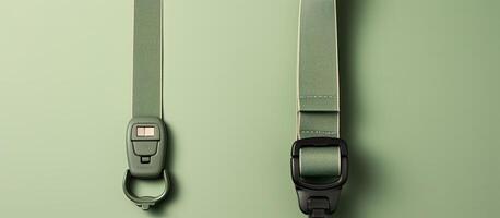 A pair of green lanyards hanging on a green wall created with technology photo