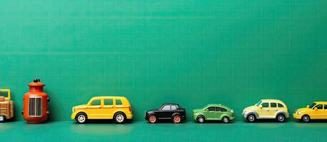 A row of toy cars sitting next to each other created with technology photo