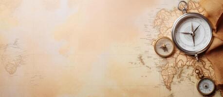 A map with a compass and a pocket watch created with technology photo