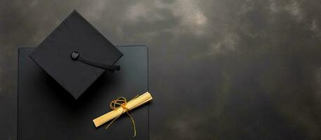 un negro graduación gorra y un amarillo cinta creado con generativo ai tecnología foto