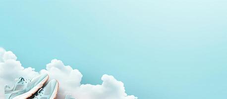 A pair of sneakers sitting on top of a cloud filled sky created with technology photo