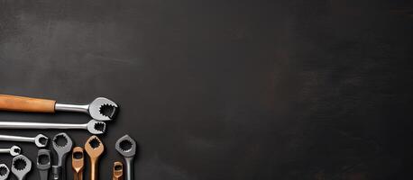 A bunch of tools are lined up on a wall created with technology photo