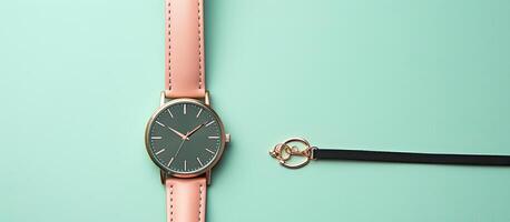 A watch sitting on top of a pink leather strap created with Generative AI technology photo