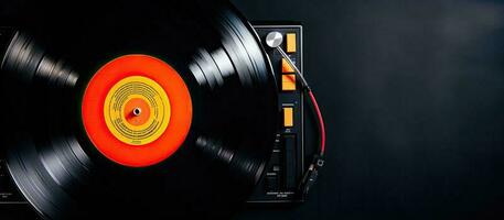 A record player with an orange disk on top of it created with Generative AI technology photo