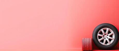 A tire and two tires on a red background created with technology photo