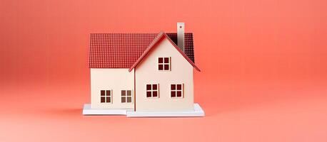 A small model of a house on a pink background created with Generative AI technology photo