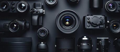 A group of different cameras sitting next to each other created with technology photo