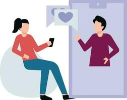 Couple chatting on mobile. vector