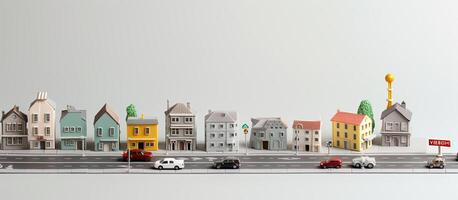 A group of toy houses sitting on top of a road created with Generative AI technology photo