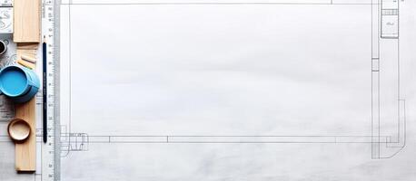 A drawing of a room with a ruler and paintbrushes created with technology photo