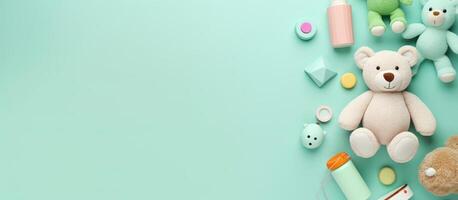 A group of stuffed animals sitting on top of a table created with technology photo