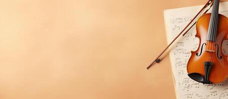 A violin and a sheet of music on a table created with technology photo