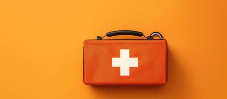 An orange case with a white cross on it created with technology photo