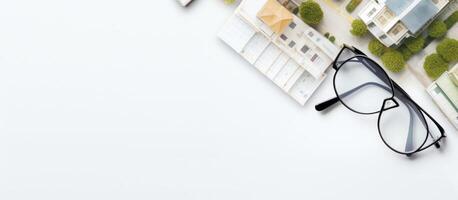 A pair of glasses sitting on top of a table created with technology photo