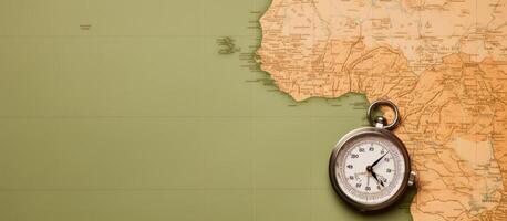 A map with a compass hanging on it created with technology photo