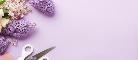 A pair of scissors sitting on top of a purple surface created with technology photo