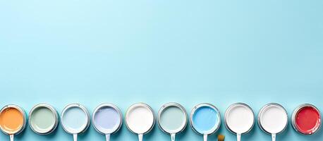 A row of paint cans lined up in a row created with technology photo