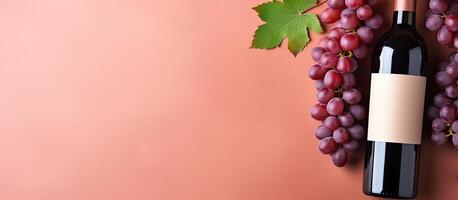A bottle of wine and a bunch of grapes created with technology photo