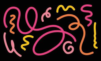 Line doodle. abstract squiggle style handdrawn isolated on black background vector