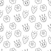 Doodle heart flower seamless pattern bg vector