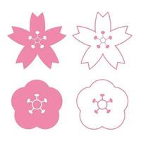 Set of cherry blossom japanese flower. Vector illustration isolated on white bg