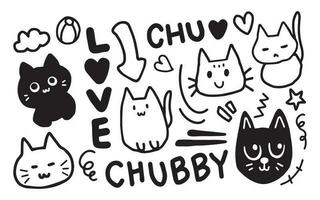 Set of doodle cute cat handdrawn for element, background vector