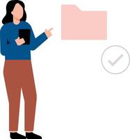 The girl is looking at a folder. vector