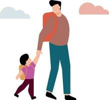 The child and the father are walking together. vector
