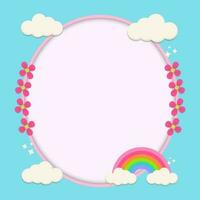 Frame decorated with clouds and rainbows and flowers vector