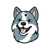 Cute cartoon husky dog head icons, smiling and sticking out tongue vector