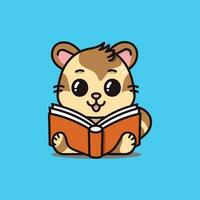 Cute chipmunk reading book smart baby animal vector