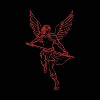 Red Angel with sword on black background vector