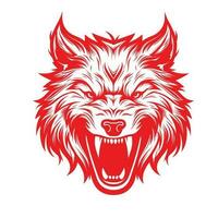 lobo cabeza enojado cara logo con rojo color vector