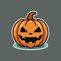 Halloween pumpkin head sticker on grey background vector