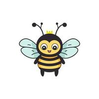 Cute little bee isolated on white background honey flying bee cartoon illustration vector