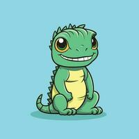 Cute cartoon iguana on blue background vector
