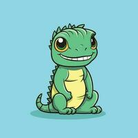 Cute cartoon iguana on blue background vector