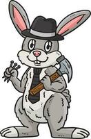 Rabbit with Hammer and Nail Cartoon Clipart vector