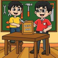 Father and Son doing a Carpentry Colored Cartoon vector