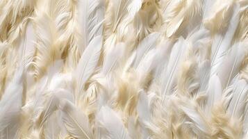 Close up gold and white feathers background, AI Generated photo