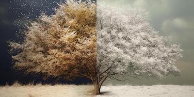 Tree with side winter and summer, AI Generated photo