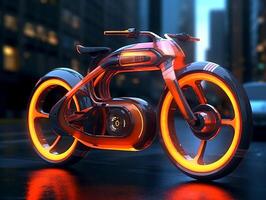 Futuristic motorcycle on the street, AI Generated photo