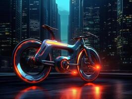 Futuristic motorcycle on the street, AI Generated photo