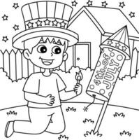 4th of July Kid Lighting Up Firework Coloring Page vector